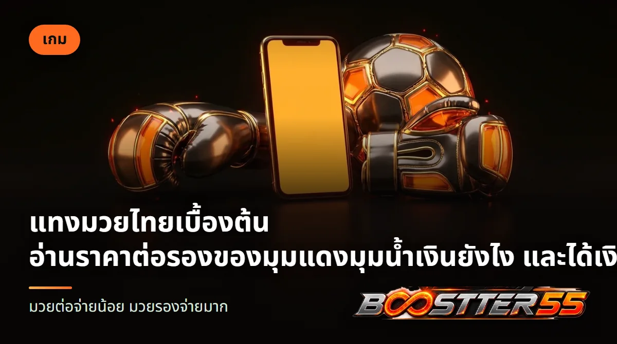 นวมมวยสีแดงและสีน้ำเงินแขวนคู่กันข้างเชือกเวที